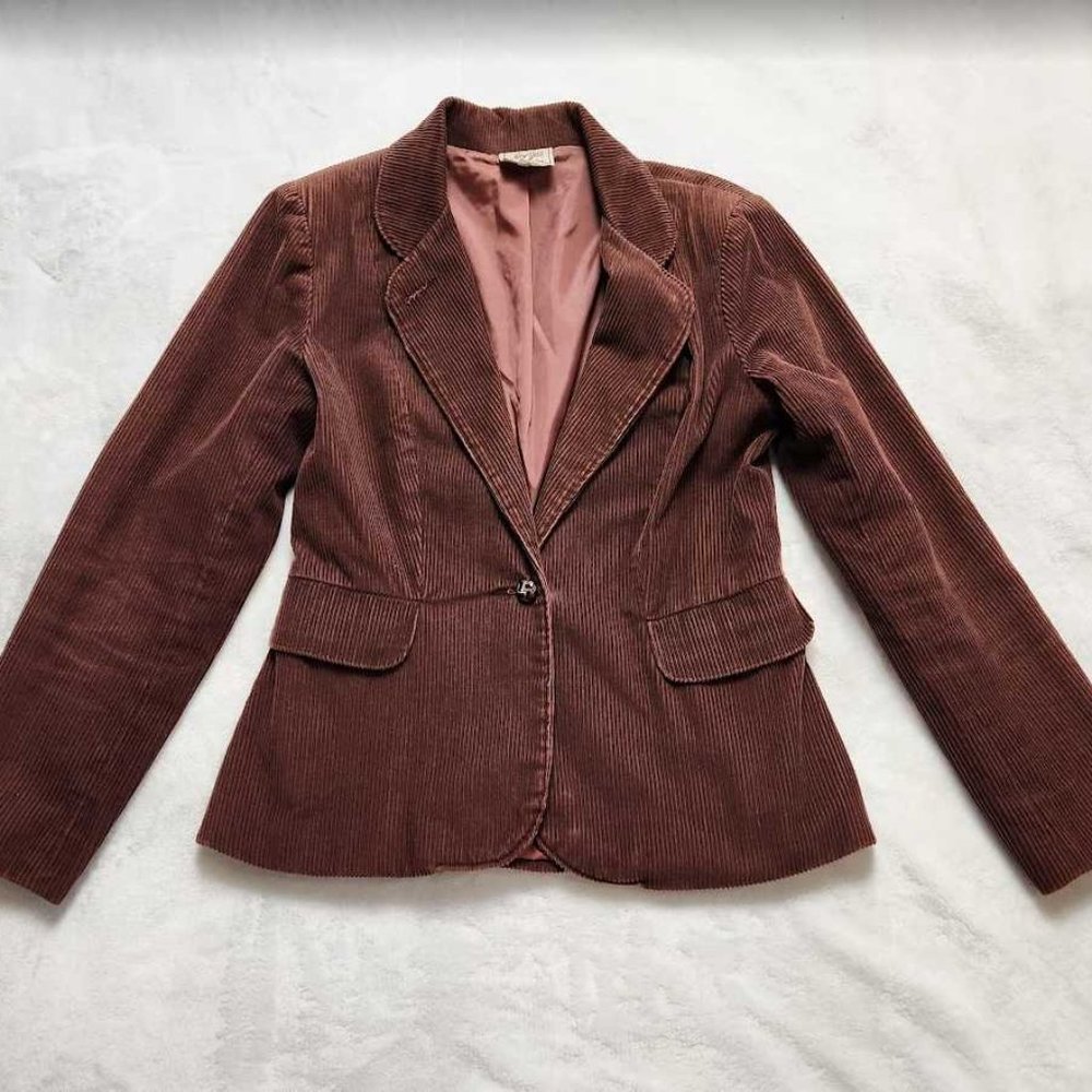 Women's 70S Women's 9 New York Classics brown corduroy one-button blazer jacket